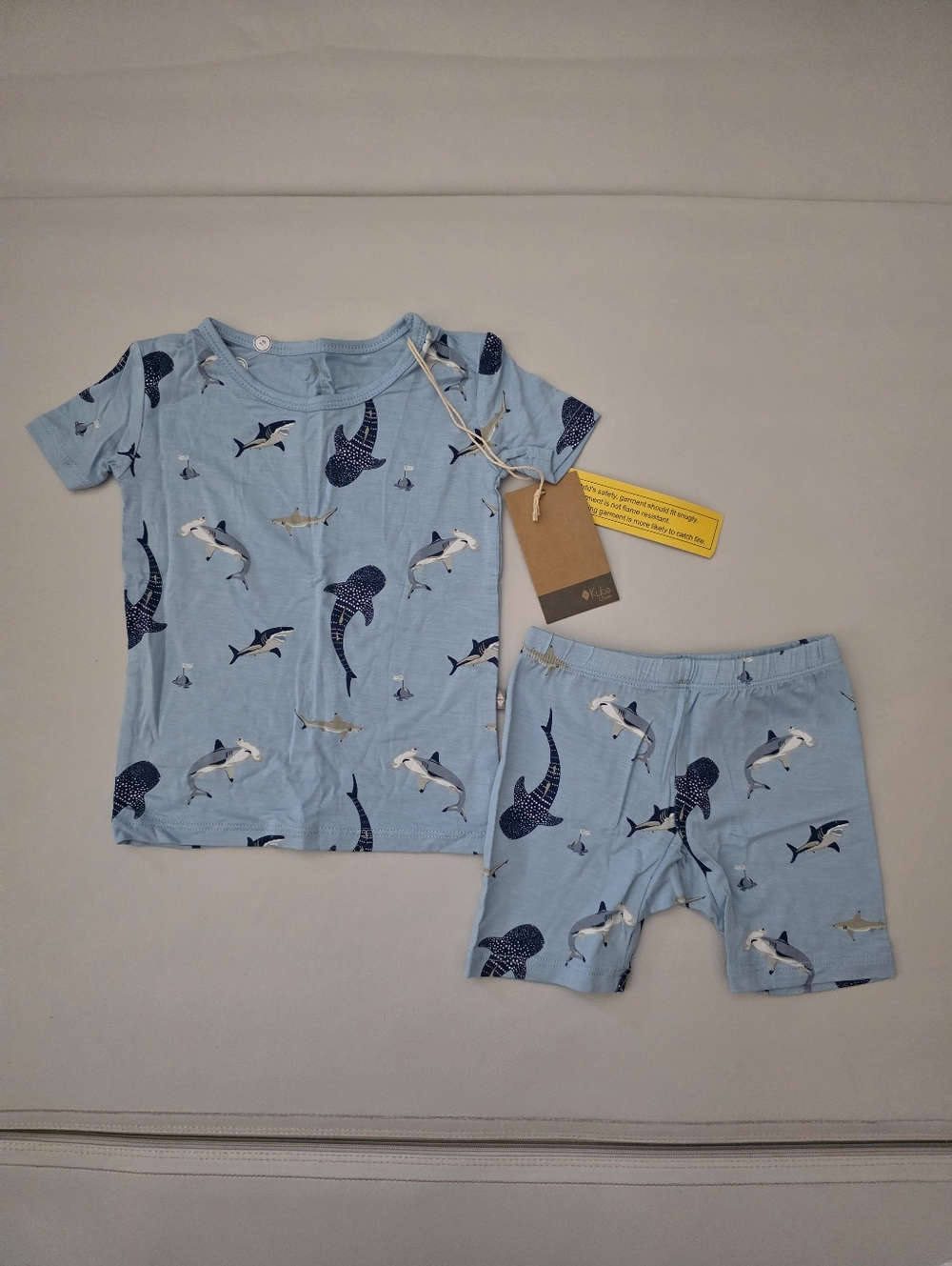 NWT Kyte Baby Short Sleeve Toddler Pajama Set in Stream Shark Size 2T